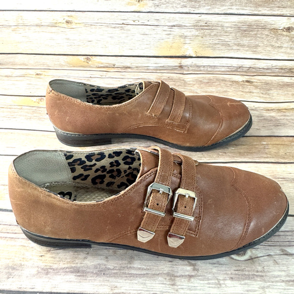 Gianni Bini Womens Cognac Brown Leather Monk Strap Wingtip Oxford Shoes 9M - Picture 4 of 11